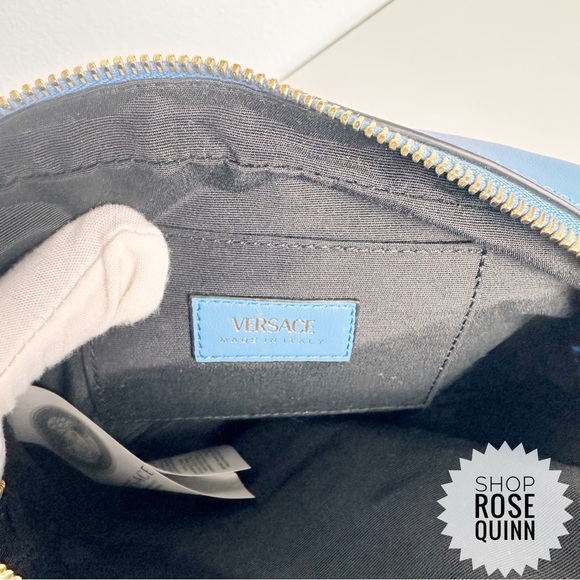 VERSACE | All- Inclusive La Medusa Blue Quilted Lamb Leather Chain Crossbody - Picture 9 of 11